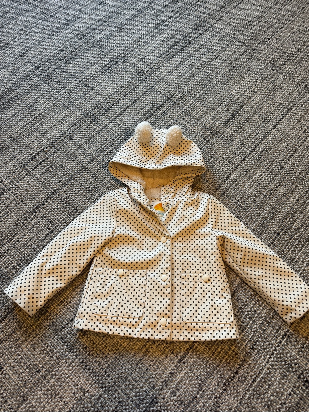 C&C California Cream Hooded Raincoat with Black Polka Dots